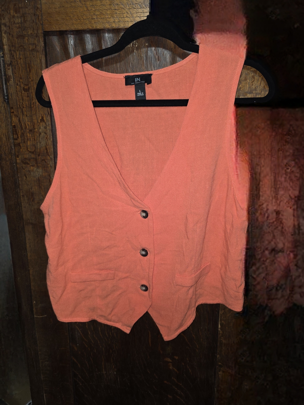 I.N. San Francisco Coral Button-Front Crop Vest